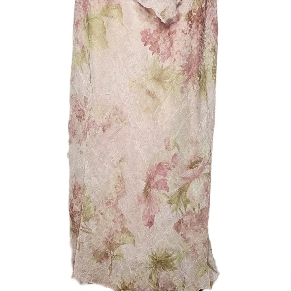 Kathy Roberts Dress Set Womens 10 Pink Floral Maxi Ruffle Crinkle Jacket‎ 9262